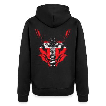 Wolf mit Dänemark Flagge - Unisex Premium Bio Zip Hoodie - Schwarz - Hinten - Nico (187cm)