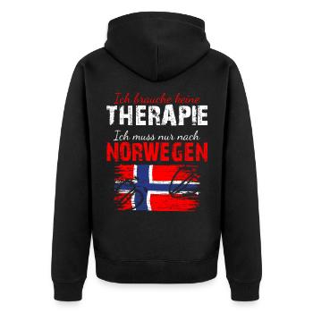 Ich Brauche Keine Therapie Ich Muss Nach Norwegen - Unisex Premium Bio Zip Hoodie - Schwarz - Hinten - Nico (187cm)