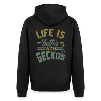 Gecko - Unisex Premium Bio Zip Hoodie - Schwarz - Hinten - Nico (187cm)