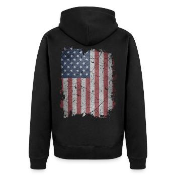 USA Amerika Flagge - Unisex Premium Bio Zip Hoodie - Schwarz - Hinten - Nico (187cm)