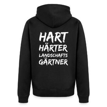 Landschaftsgärtner - Unisex Premium Bio Zip Hoodie - Schwarz - Hinten - Nico (187cm)