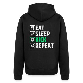 Eat Sleep Kick Repeat - Unisex Premium Bio Zip Hoodie - Schwarz - Hinten - Nico (187cm)