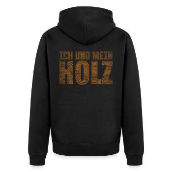 Holz - Unisex Premium Bio Zip Hoodie - Schwarz - Hinten - Nico (187cm)