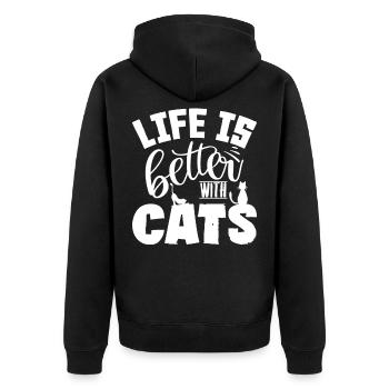 cats - Unisex Premium Organic Zip Hoodie - black - Back - Nico (187cm)