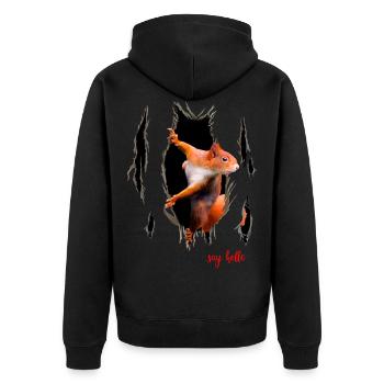 SQUIRREL SAY HELLO - Unisex Premium Organic Zip Hoodie - black - Back - Nico (187cm)