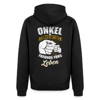 Onkel und Nichte, Freunde fürs Leben - Unisex Premium Bio Zip Hoodie - Schwarz - Hinten - Nico (187cm)