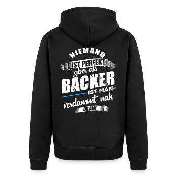 Lustiger Bäcker Spruch - Unisex Premium Bio Zip Hoodie - Schwarz - Hinten - Nico (187cm)