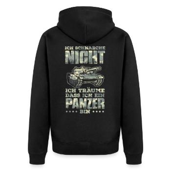 Ich schnarche nicht... träume bin ein Panzer - Unisex Premium Bio Zip Hoodie - Schwarz - Hinten - Nico (187cm)