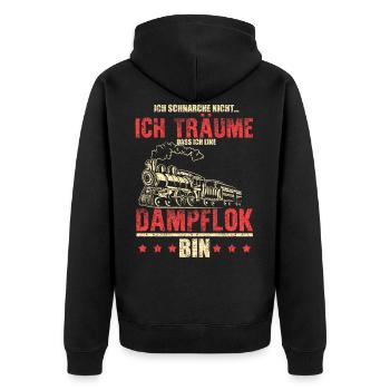 Ich schnarche nicht... träume bin eine Dampflok - Unisex Premium Bio Zip Hoodie - Schwarz - Hinten - Nico (187cm)