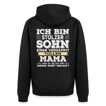 Stolzer Sohn einer verdammt tollen Mama - Unisex Premium Bio Zip Hoodie - Schwarz - Hinten - Nico (187cm)
