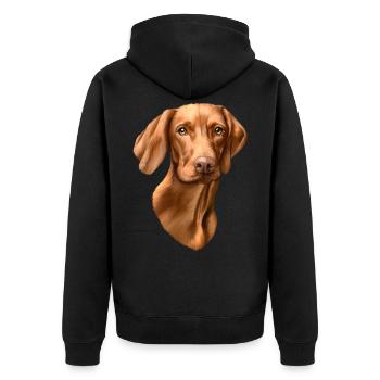 Vizsla Hund - Unisex Premium Bio Zip Hoodie - Schwarz - Hinten - Nico (187cm)