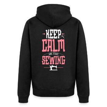 Nähen - Unisex Premium Bio Zip Hoodie - Schwarz - Hinten - Nico (187cm)