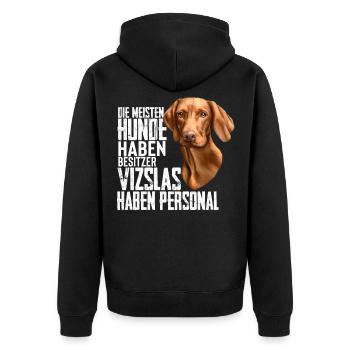 Vizsla Hund Hunderasse Geschenk - Unisex Premium Bio Zip Hoodie - Schwarz - Hinten - Nico (187cm)