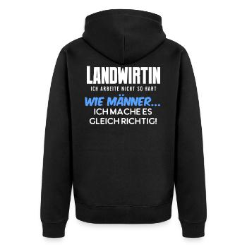 Landwirtin ich arbeite so hart - Unisex Premium Bio Zip Hoodie - Schwarz - Hinten - Nico (187cm)