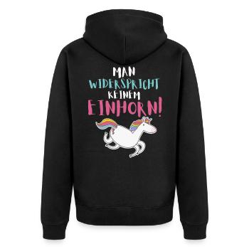 Man widerspricht keinem Einhorn - Unisex Premium Bio Zip Hoodie - Schwarz - Hinten - Nico (187cm)
