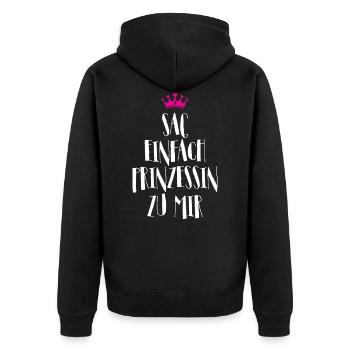 SAG Einfach Prinzessin zu MIR Krone - Unisex Premium Bio Zip Hoodie - Schwarz - Hinten - Nico (187cm)