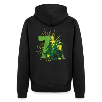 Fußball 7. Geburtstag Kinder 7 Jahre - Unisex Premium Bio Zip Hoodie - Schwarz - Hinten - Nico (187cm)