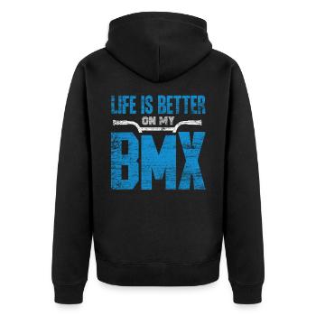 BMX - Unisex Premium Bio Zip Hoodie - Schwarz - Hinten - Nico (187cm)