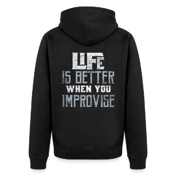 Improvisieren Improv - Unisex Premium Bio Zip Hoodie - Schwarz - Hinten - Nico (187cm)