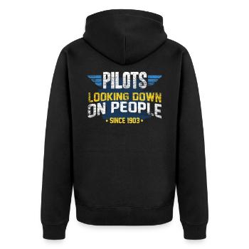 pilot - Unisex Premium Organic Zip Hoodie - black - Back - Nico (187cm)