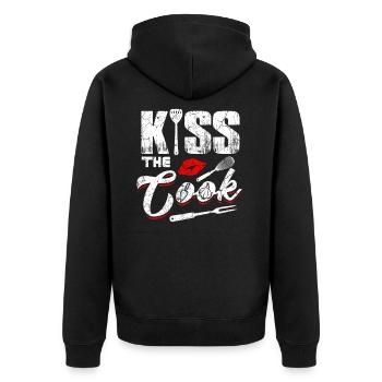 Küss den Koch - Unisex Premium Bio Zip Hoodie - Schwarz - Hinten - Nico (187cm)