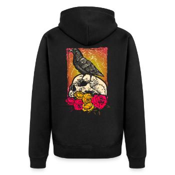 Rabe Krähe Totenkopf Blumen - Unisex Premium Bio Zip Hoodie - Schwarz - Hinten - Nico (187cm)