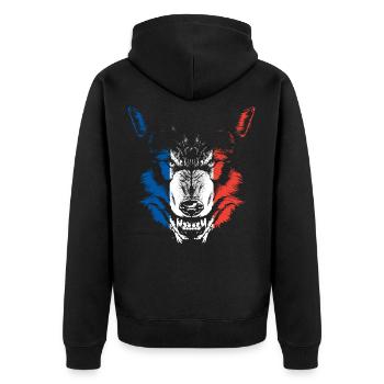 Frankreich Flagge Wolf - Unisex Premium Bio Zip Hoodie - Schwarz - Hinten - Nico (187cm)
