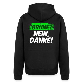 Grüne? Nein Danke! - Unisex Premium Bio Zip Hoodie - Schwarz - Hinten - Nico (187cm)