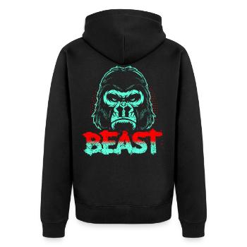 Gorilla Gym Beast - Unisex Premium Bio Zip Hoodie - Schwarz - Hinten - Nico (187cm)