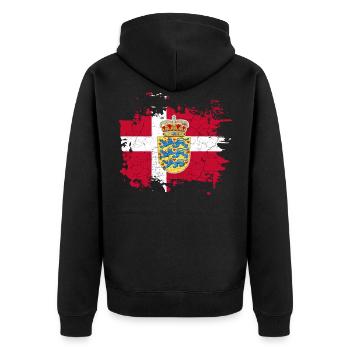 Denmark coat of arms flag - Unisex Premium Organic Zip Hoodie - black - Back - Nico (187cm)