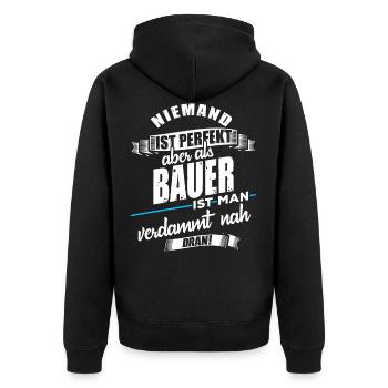 Lustiger Bauer Spruch - Unisex Premium Bio Zip Hoodie - Schwarz - Hinten - Nico (187cm)