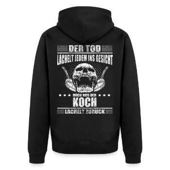 Koch Lustiger Spruch - Unisex Premium Bio Zip Hoodie - Schwarz - Hinten - Nico (187cm)