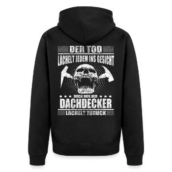 Dachdecker - Unisex Premium Bio Zip Hoodie - Schwarz - Hinten - Nico (187cm)