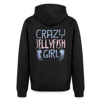 Qualle - Unisex Premium Bio Zip Hoodie - Schwarz - Hinten - Nico (187cm)
