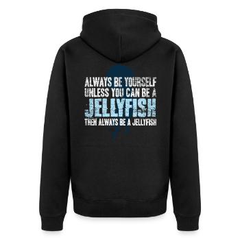 Qualle - Unisex Premium Bio Zip Hoodie - Schwarz - Hinten - Nico (187cm)