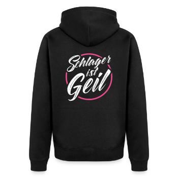 Schlager ist geil - Unisex Premium Bio Zip Hoodie - Schwarz - Hinten - Nico (187cm)