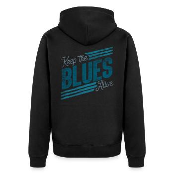 blues - Unisex Premium Organic Zip Hoodie - black - Back - Nico (187cm)