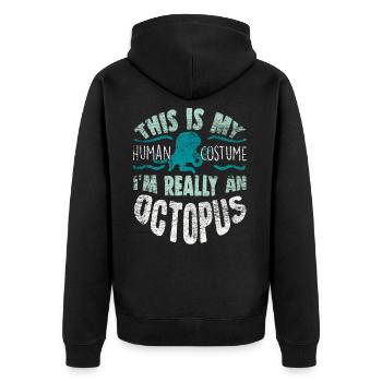 Oktopus - Unisex Premium Bio Zip Hoodie - Schwarz - Hinten - Nico (187cm)