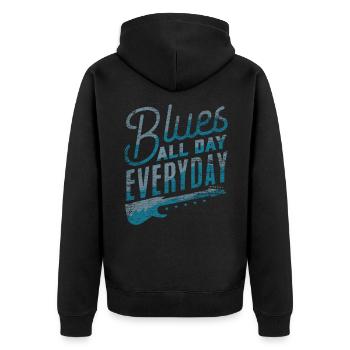 blues - Unisex Premium Organic Zip Hoodie - black - Back - Nico (187cm)