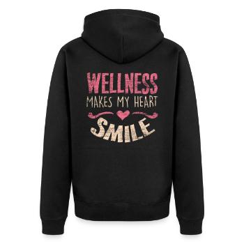 Wellness - Unisex Premium Bio Zip Hoodie - Schwarz - Hinten - Nico (187cm)