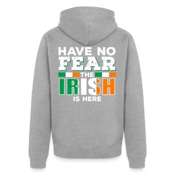 Irish Ireland - Unisex Premium Organic Zip Hoodie - heather grey - Back - Nico (187cm)