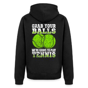 Lustiger Tennis Spruch. - Unisex Premium Bio Zip Hoodie - Schwarz - Hinten - Nico (187cm)
