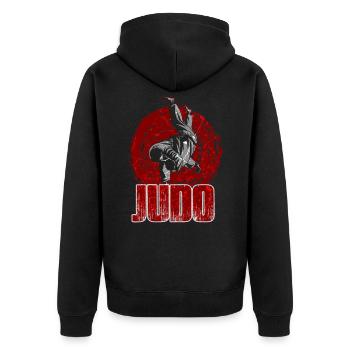 Judo - Unisex Premium Bio Zip Hoodie - Schwarz - Hinten - Nico (187cm)