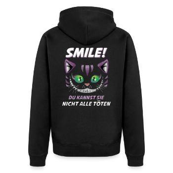 Lächle du Kannst Sie Nicht alle töten Katze Design - Unisex Premium Bio Zip Hoodie - Schwarz - Hinten - Nico (187cm)