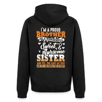 Lustiges Geschenk für den Bruder - Unisex Premium Bio Zip Hoodie - Schwarz - Hinten - Nico (187cm)