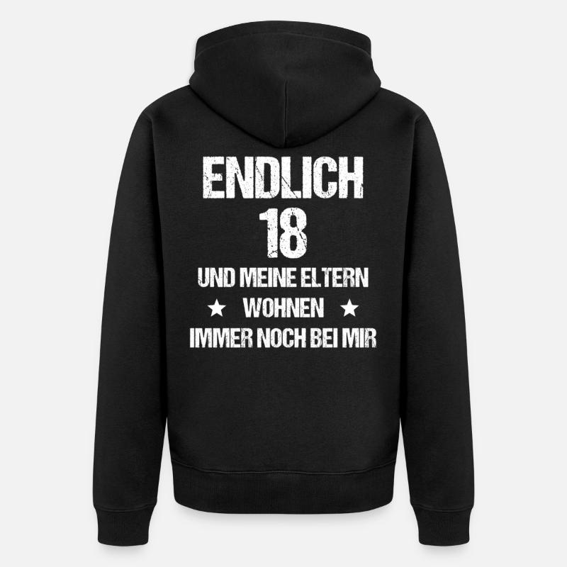 Endlich 18 - Unisex Premium Bio Zip Hoodie - Schwarz