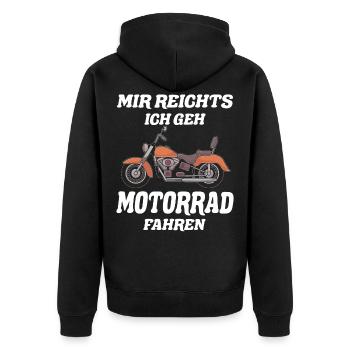 Mir Reicht´s Ich Geh Motorrad Fahren - Unisex Premium Bio Zip Hoodie - Schwarz - Hinten - Nico (187cm)