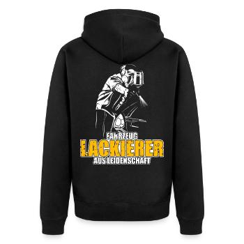 Cooles Fahrzeuglackierer aus Leidenschaft Motiv - Unisex Premium Bio Zip Hoodie - Schwarz - Hinten - Nico (187cm)