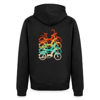 Mofa Retro Motor-Fahrrad Oldtimer Vintage Geschenk - Unisex Premium Bio Zip Hoodie - Schwarz - Hinten - Nico (187cm)