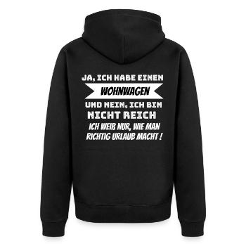 Wohnwagen Campen Camping Campingplatz - Unisex Premium Bio Zip Hoodie - Schwarz - Hinten - Nico (187cm)